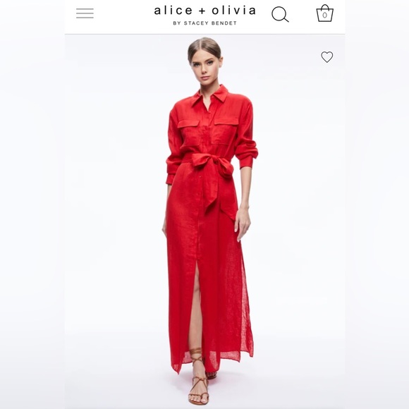 ALICE & OLIVIA KFARA UNEN MAXI SHIRT RED DRESS SIZE SMALL - Picture 3 of 5